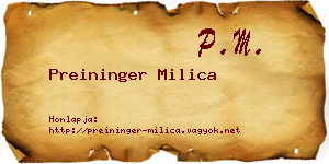 Preininger Milica névjegykártya